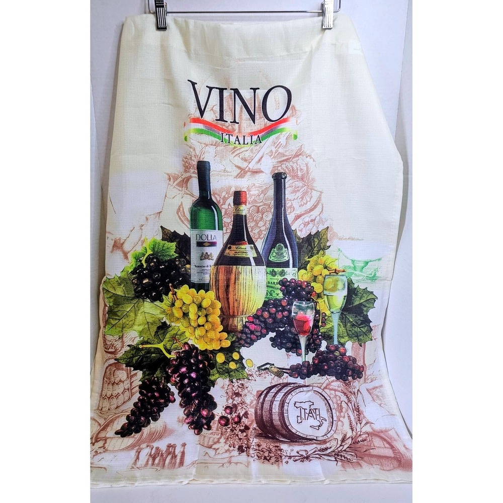 Vino Italia Banner/Curtain Italian Wine Grapes Barrels Decor Beige SET OF 2